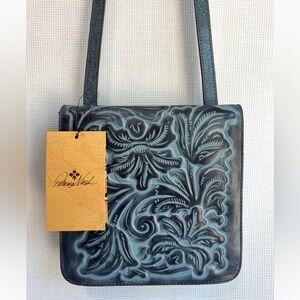 NWT! Patricia Nash Floral Embossed Crossbody Bag - Safflower Blue Leather Purse